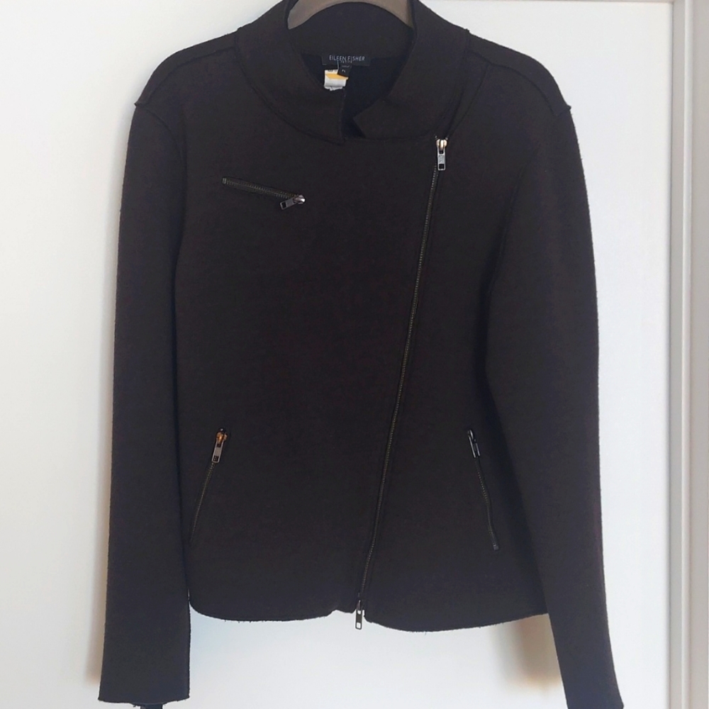 Eileen Fisher merino wool moto jacket PL